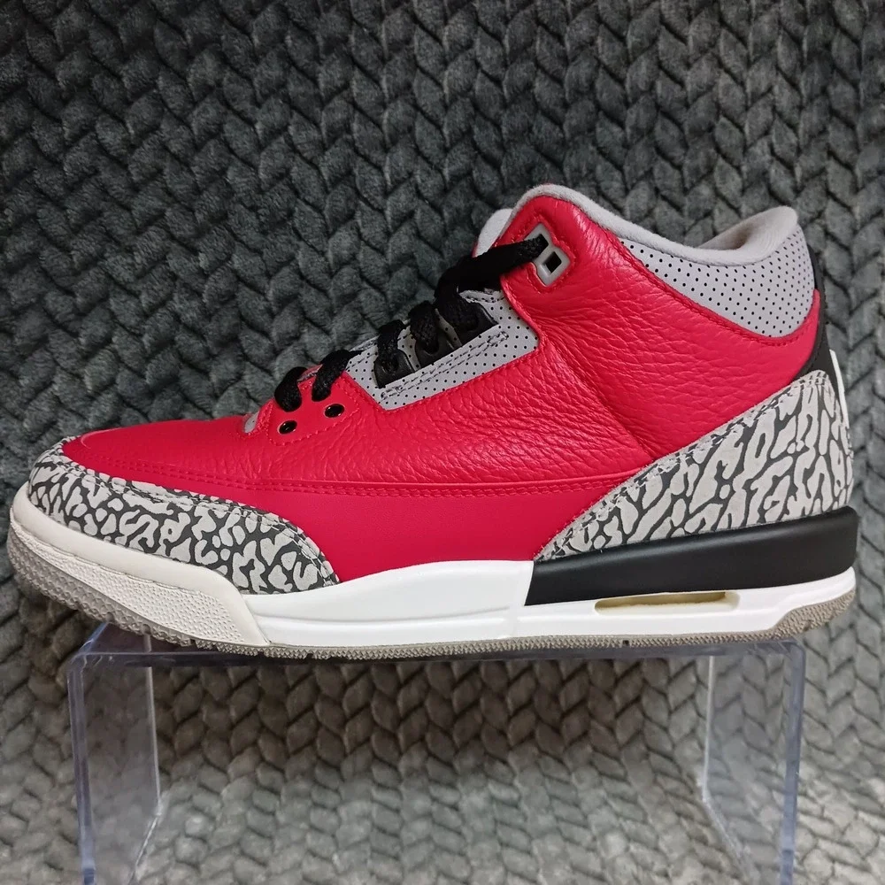 Jordan 3 Retro SE Mid Unite GS Fire Red Cement Grey Leather Sneakers Shoes Sz 7Y
